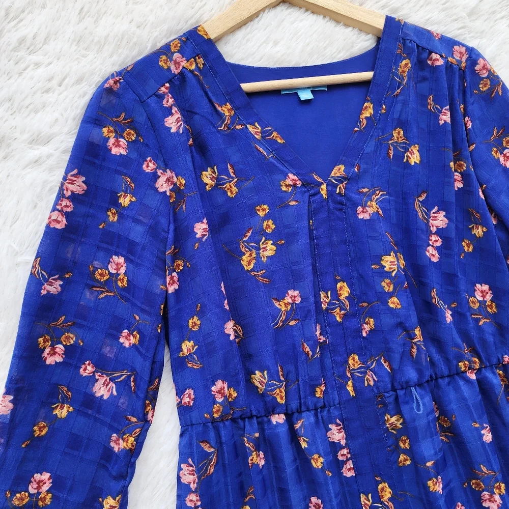 Draper James RSVP Blue Floral Long Sleeve Midi Dress - Picture 4 of 9